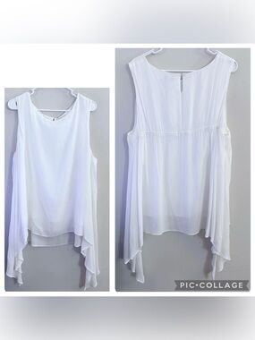 Halston Flowy Fairycore Whimsical White Sleeveless Handkerchief Hem Top Festival